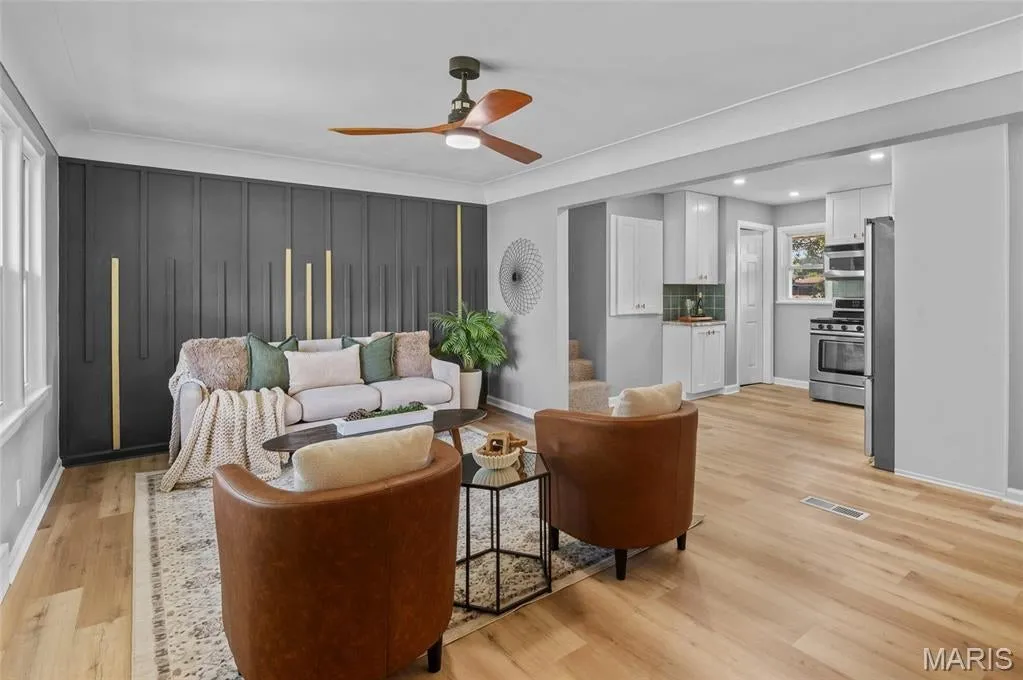 Signature living room with board-and-batten accent wall
